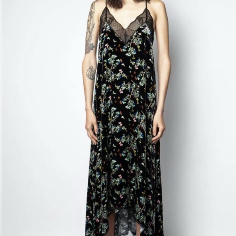 Zadig & Voltaire Velvet + Lace Floral Maxi Dress